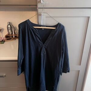J. Crew Navy V-Neck Tunic Top with Subtle Trim